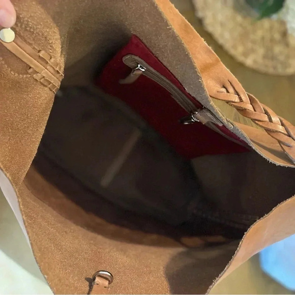 Isabella Fiore Vintage Hobo Cognac Leather Tassle Braided Stitching Detailed Bag - Picture 14 of 16